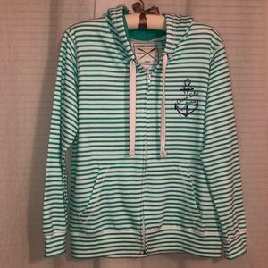 Vineyard M Authentic Vintage Crew Striped White Green Full Zip Hoodie